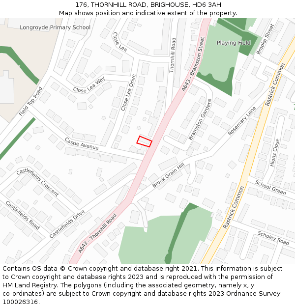 176, THORNHILL ROAD, BRIGHOUSE, HD6 3AH: Location map and indicative extent of plot