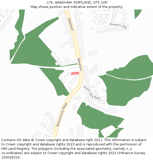 176, WAKEHAM, PORTLAND, DT5 1HP: Location map and indicative extent of plot