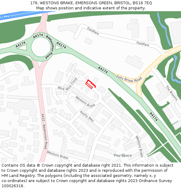 176, WESTONS BRAKE, EMERSONS GREEN, BRISTOL, BS16 7EQ: Location map and indicative extent of plot