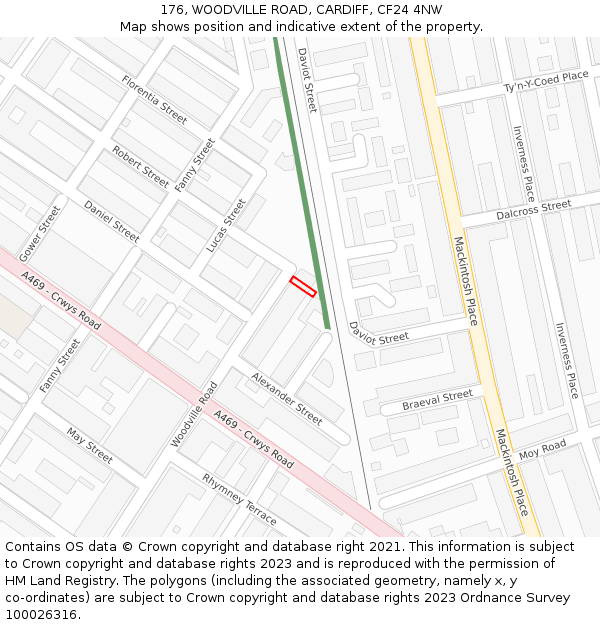 176, WOODVILLE ROAD, CARDIFF, CF24 4NW: Location map and indicative extent of plot