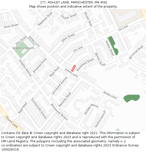 177, ASHLEY LANE, MANCHESTER, M9 4NQ: Location map and indicative extent of plot