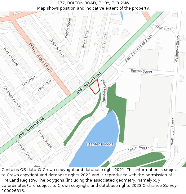 177, BOLTON ROAD, BURY, BL8 2NW: Location map and indicative extent of plot