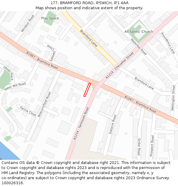 177, BRAMFORD ROAD, IPSWICH, IP1 4AA: Location map and indicative extent of plot