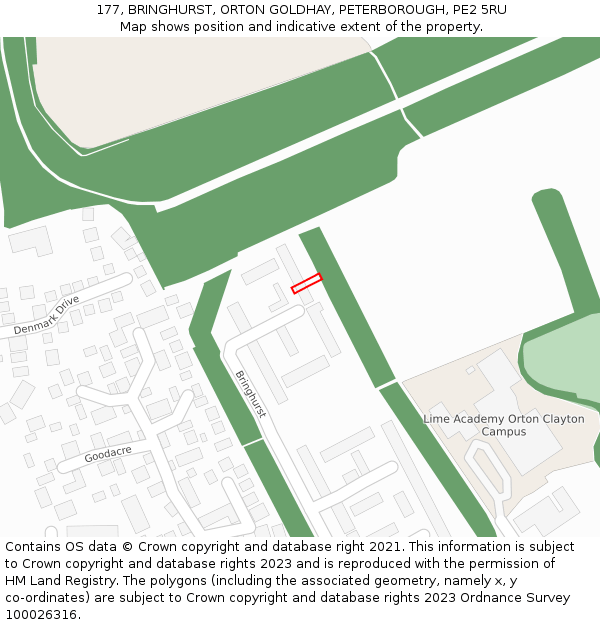 177, BRINGHURST, ORTON GOLDHAY, PETERBOROUGH, PE2 5RU: Location map and indicative extent of plot