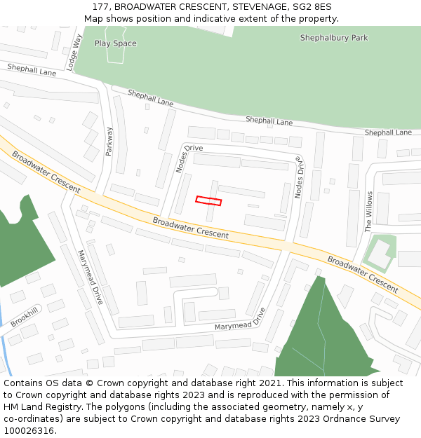 177, BROADWATER CRESCENT, STEVENAGE, SG2 8ES: Location map and indicative extent of plot