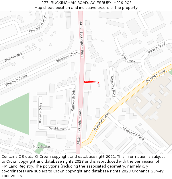 177, BUCKINGHAM ROAD, AYLESBURY, HP19 9QF: Location map and indicative extent of plot