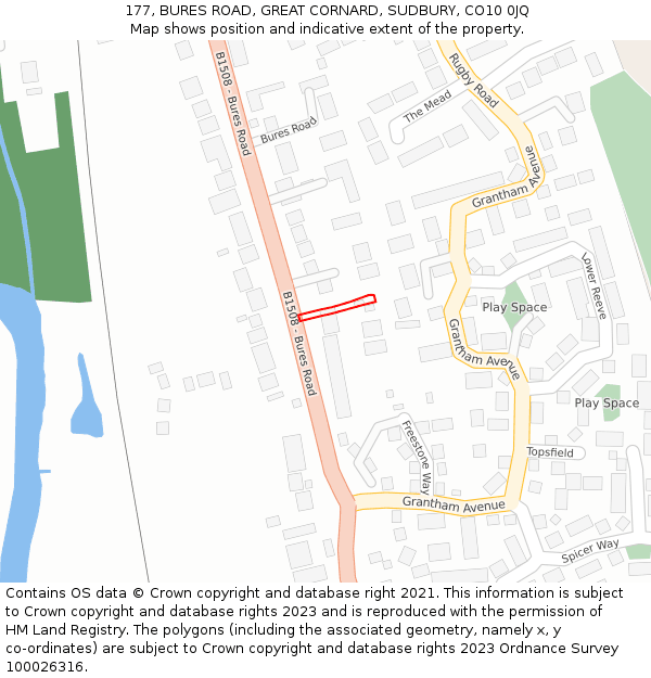 177, BURES ROAD, GREAT CORNARD, SUDBURY, CO10 0JQ: Location map and indicative extent of plot