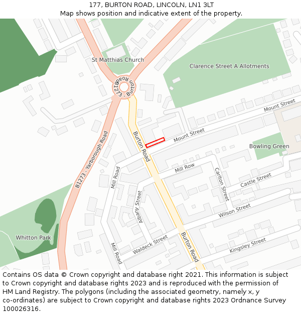 177, BURTON ROAD, LINCOLN, LN1 3LT: Location map and indicative extent of plot
