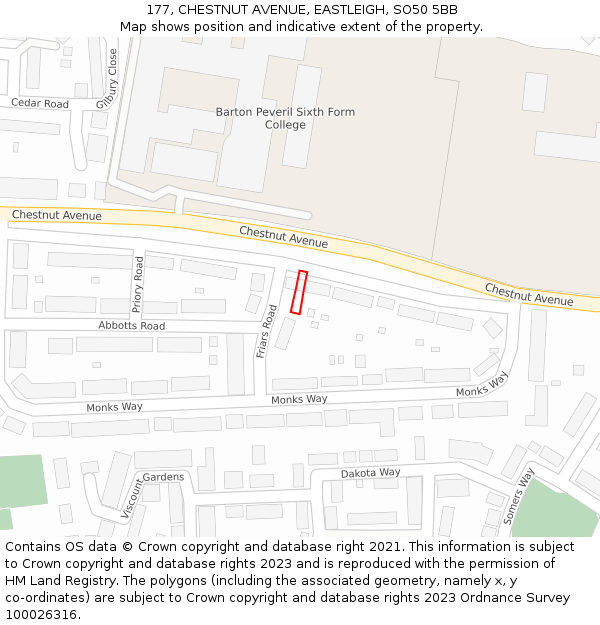 177, CHESTNUT AVENUE, EASTLEIGH, SO50 5BB: Location map and indicative extent of plot