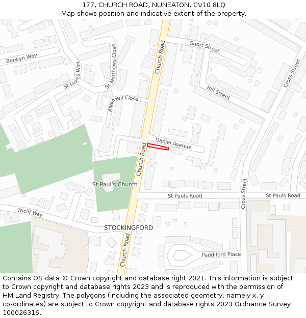177, CHURCH ROAD, NUNEATON, CV10 8LQ: Location map and indicative extent of plot