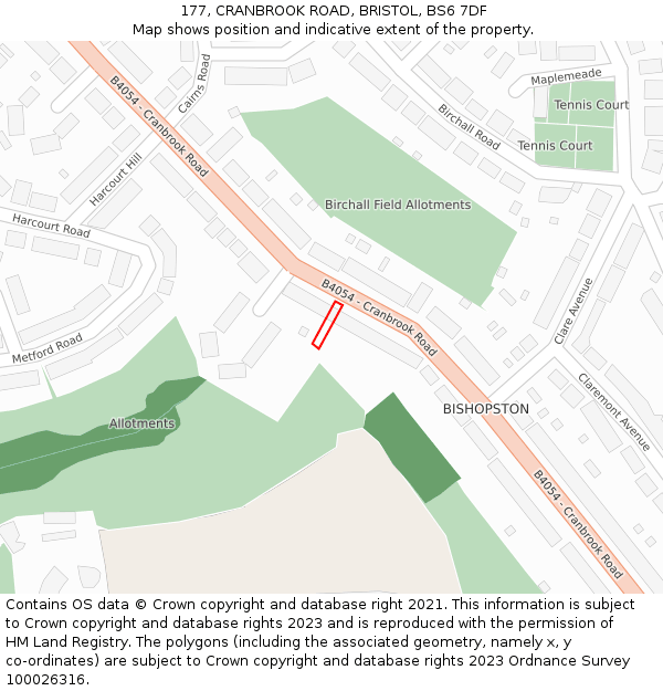 177, CRANBROOK ROAD, BRISTOL, BS6 7DF: Location map and indicative extent of plot