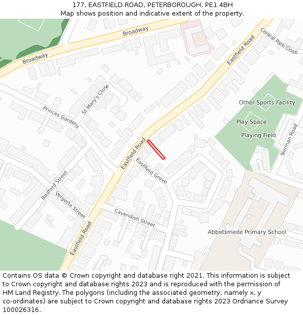 177, EASTFIELD ROAD, PETERBOROUGH, PE1 4BH: Location map and indicative extent of plot