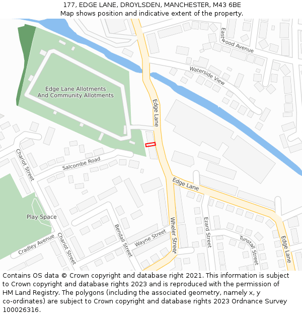 177, EDGE LANE, DROYLSDEN, MANCHESTER, M43 6BE: Location map and indicative extent of plot