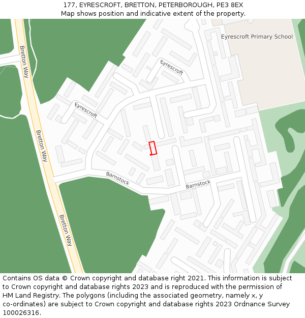 177, EYRESCROFT, BRETTON, PETERBOROUGH, PE3 8EX: Location map and indicative extent of plot