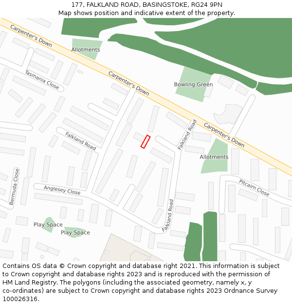 177, FALKLAND ROAD, BASINGSTOKE, RG24 9PN: Location map and indicative extent of plot