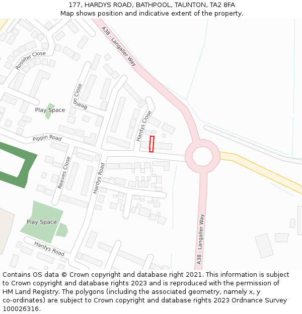 177, HARDYS ROAD, BATHPOOL, TAUNTON, TA2 8FA: Location map and indicative extent of plot