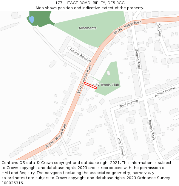 177, HEAGE ROAD, RIPLEY, DE5 3GG: Location map and indicative extent of plot