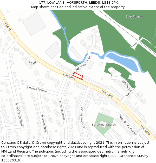 177, LOW LANE, HORSFORTH, LEEDS, LS18 5PX: Location map and indicative extent of plot