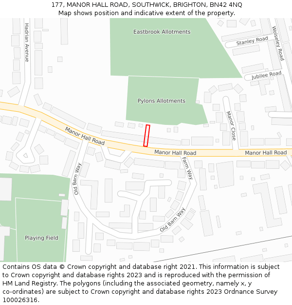 177, MANOR HALL ROAD, SOUTHWICK, BRIGHTON, BN42 4NQ: Location map and indicative extent of plot