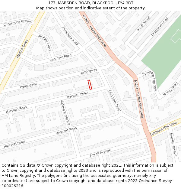 177, MARSDEN ROAD, BLACKPOOL, FY4 3DT: Location map and indicative extent of plot