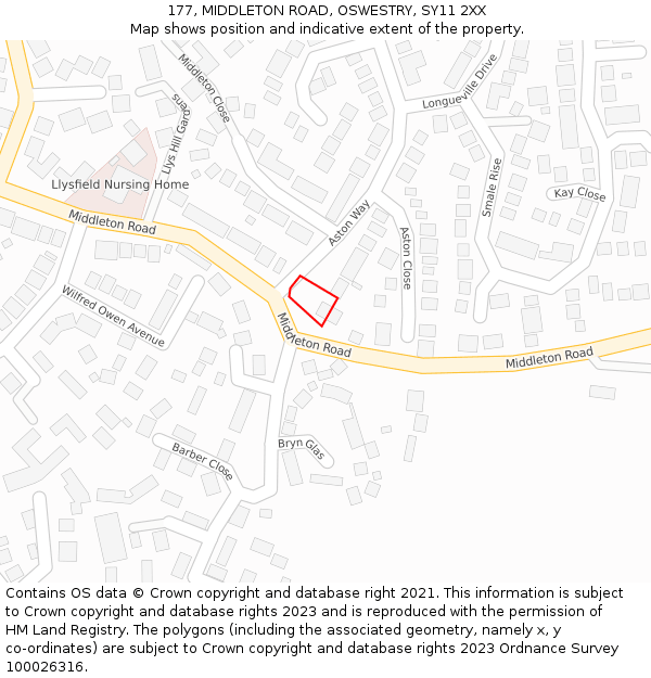 177, MIDDLETON ROAD, OSWESTRY, SY11 2XX: Location map and indicative extent of plot