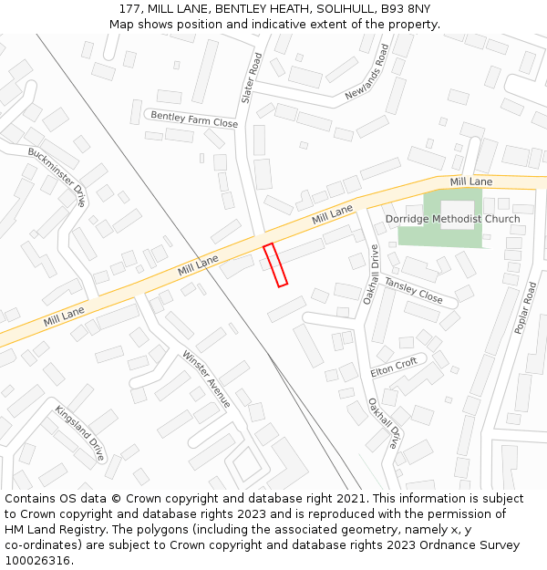 177, MILL LANE, BENTLEY HEATH, SOLIHULL, B93 8NY: Location map and indicative extent of plot