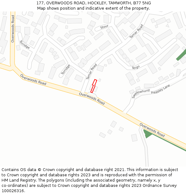 177, OVERWOODS ROAD, HOCKLEY, TAMWORTH, B77 5NG: Location map and indicative extent of plot