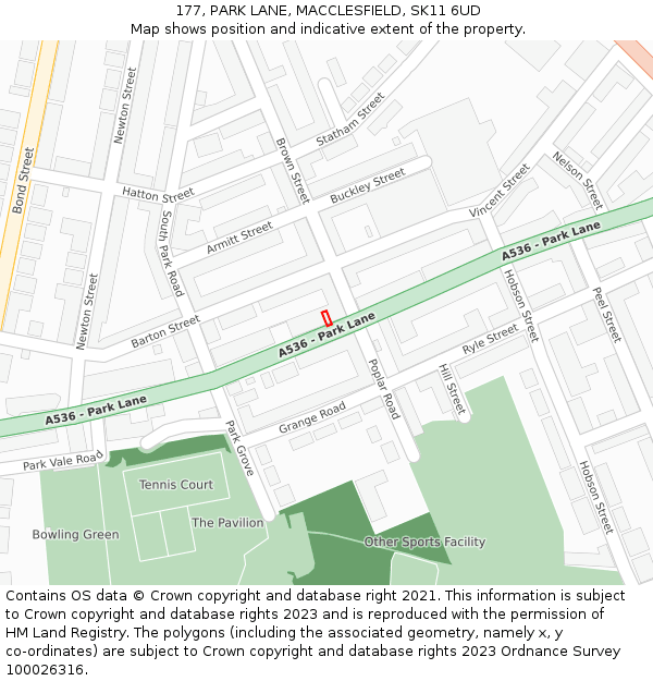 177, PARK LANE, MACCLESFIELD, SK11 6UD: Location map and indicative extent of plot