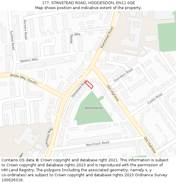 177, STANSTEAD ROAD, HODDESDON, EN11 0QE: Location map and indicative extent of plot