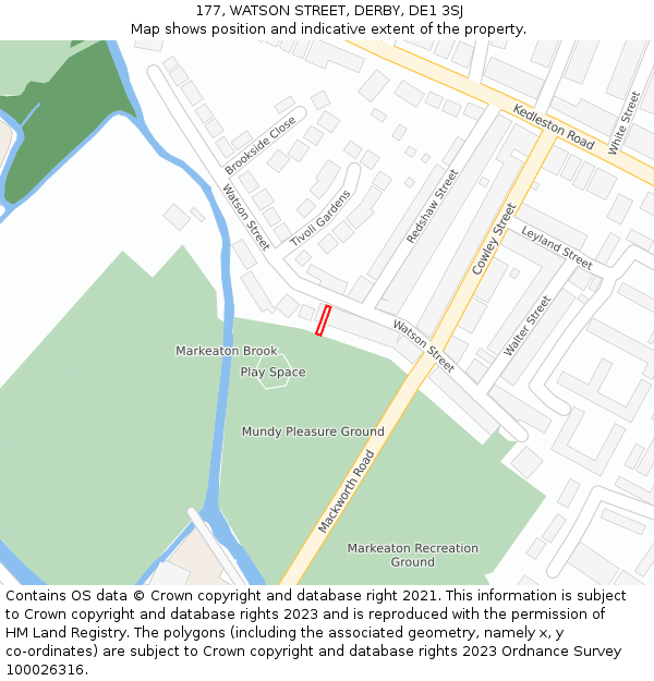 177, WATSON STREET, DERBY, DE1 3SJ: Location map and indicative extent of plot