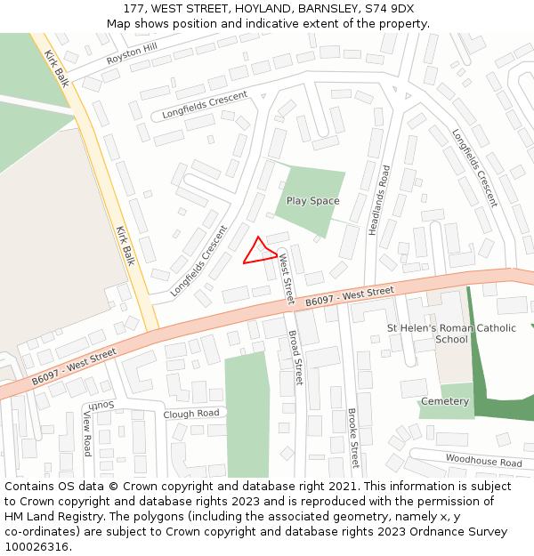177, WEST STREET, HOYLAND, BARNSLEY, S74 9DX: Location map and indicative extent of plot