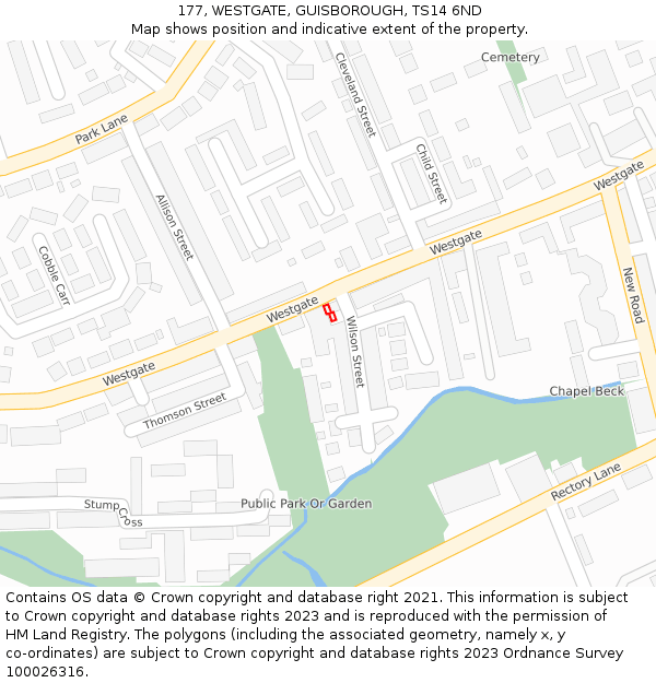 177, WESTGATE, GUISBOROUGH, TS14 6ND: Location map and indicative extent of plot