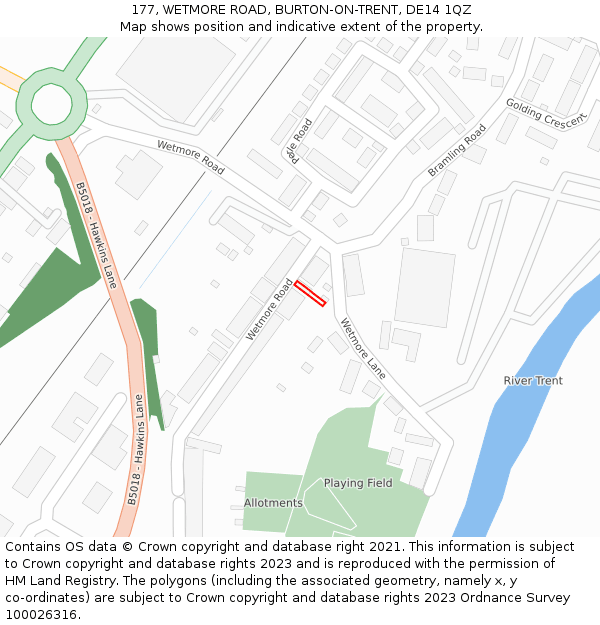 177, WETMORE ROAD, BURTON-ON-TRENT, DE14 1QZ: Location map and indicative extent of plot