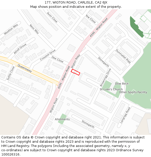 177, WIGTON ROAD, CARLISLE, CA2 6JX: Location map and indicative extent of plot