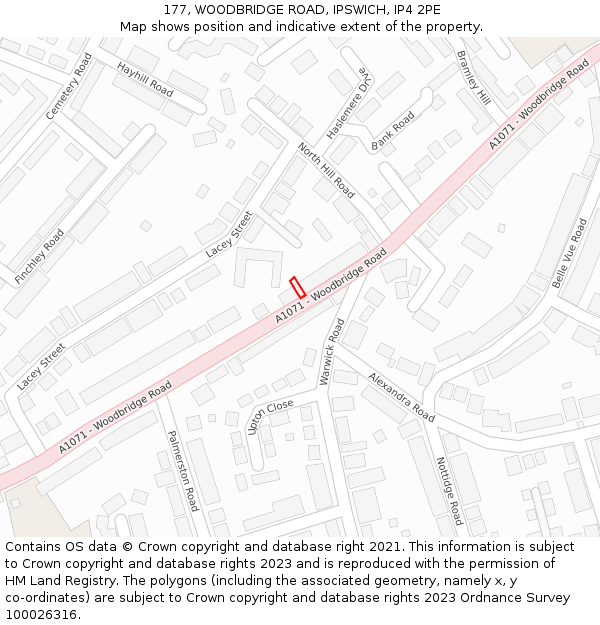 177, WOODBRIDGE ROAD, IPSWICH, IP4 2PE: Location map and indicative extent of plot
