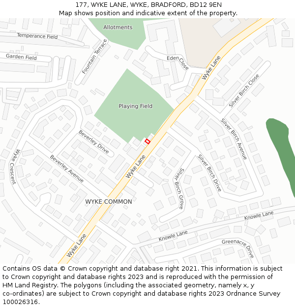 177, WYKE LANE, WYKE, BRADFORD, BD12 9EN: Location map and indicative extent of plot
