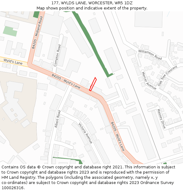 177, WYLDS LANE, WORCESTER, WR5 1DZ: Location map and indicative extent of plot