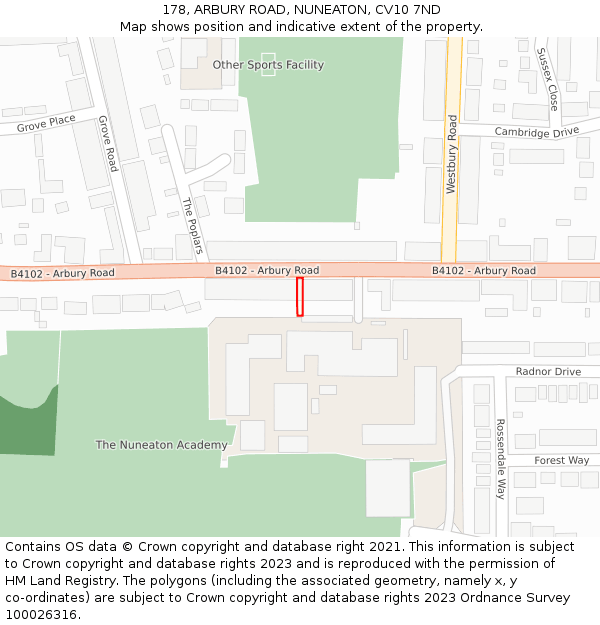 178, ARBURY ROAD, NUNEATON, CV10 7ND: Location map and indicative extent of plot