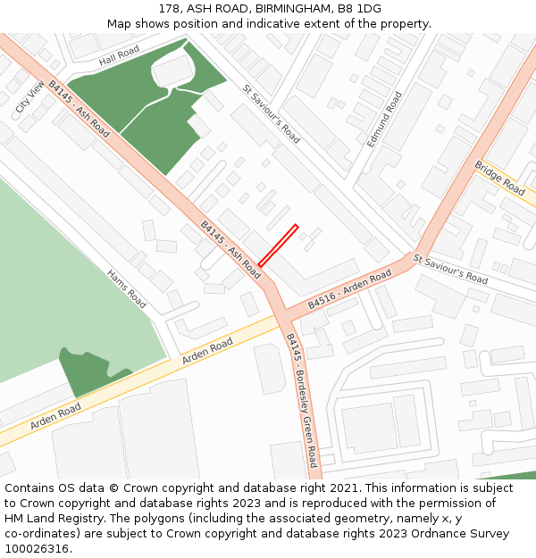 178, ASH ROAD, BIRMINGHAM, B8 1DG: Location map and indicative extent of plot