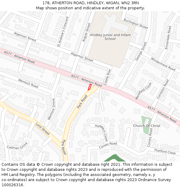 178, ATHERTON ROAD, HINDLEY, WIGAN, WN2 3RN: Location map and indicative extent of plot