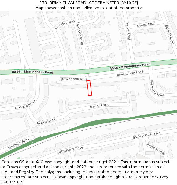 178, BIRMINGHAM ROAD, KIDDERMINSTER, DY10 2SJ: Location map and indicative extent of plot