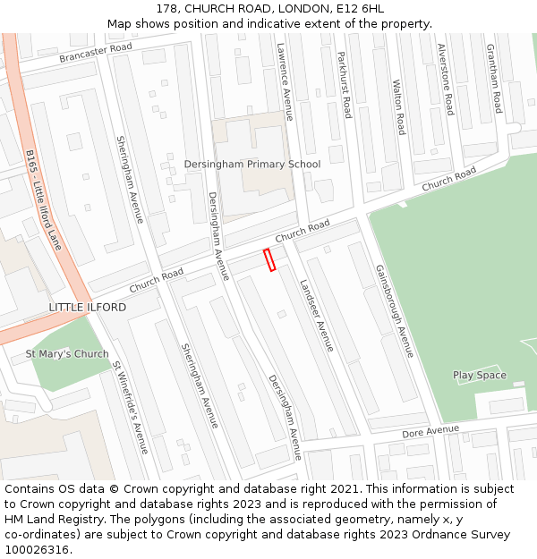 178, CHURCH ROAD, LONDON, E12 6HL: Location map and indicative extent of plot