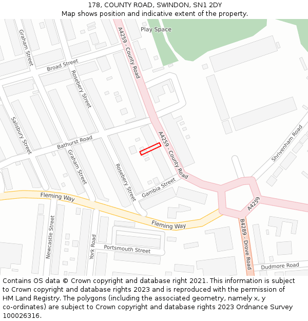 178, COUNTY ROAD, SWINDON, SN1 2DY: Location map and indicative extent of plot