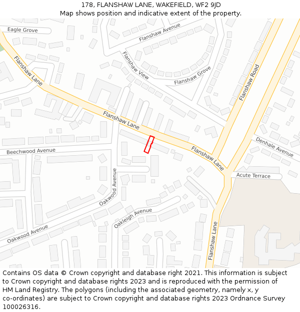 178, FLANSHAW LANE, WAKEFIELD, WF2 9JD: Location map and indicative extent of plot