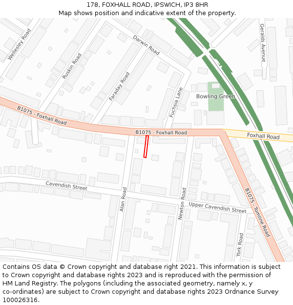 178, FOXHALL ROAD, IPSWICH, IP3 8HR: Location map and indicative extent of plot
