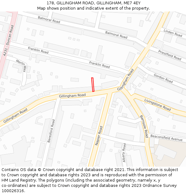 178, GILLINGHAM ROAD, GILLINGHAM, ME7 4EY: Location map and indicative extent of plot
