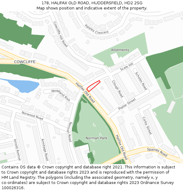 178, HALIFAX OLD ROAD, HUDDERSFIELD, HD2 2SG: Location map and indicative extent of plot