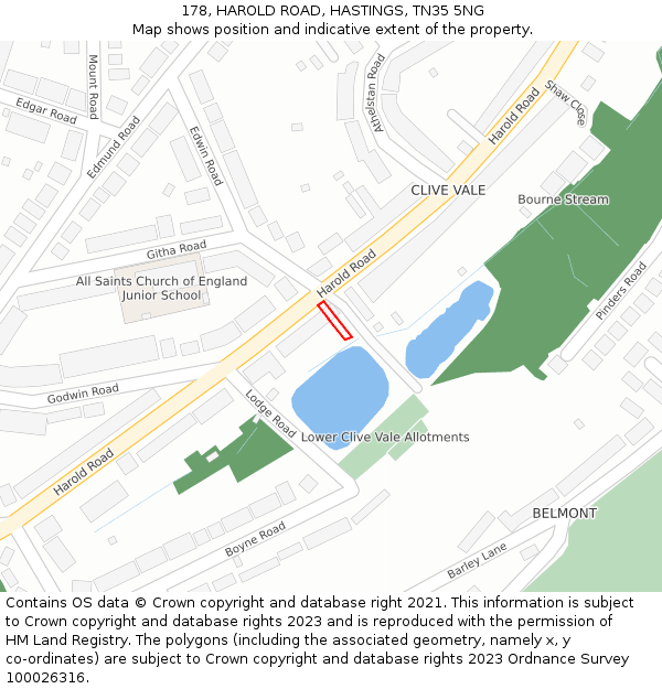 178, HAROLD ROAD, HASTINGS, TN35 5NG: Location map and indicative extent of plot