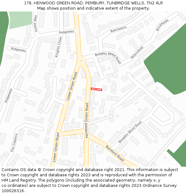 178, HENWOOD GREEN ROAD, PEMBURY, TUNBRIDGE WELLS, TN2 4LR: Location map and indicative extent of plot