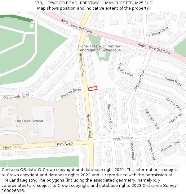 178, HEYWOOD ROAD, PRESTWICH, MANCHESTER, M25 1LD: Location map and indicative extent of plot
